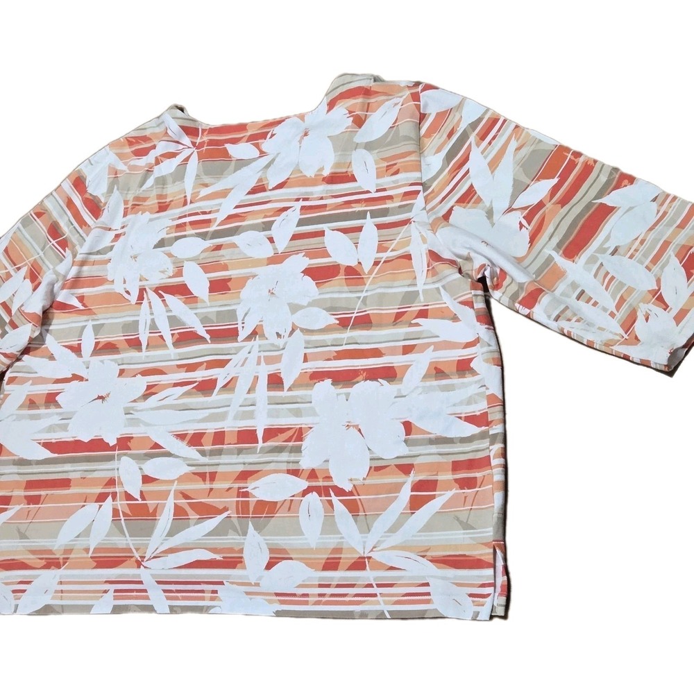 Alfred Dunner Woman Shirt Stretch Orange Stripe Floral Stud Fringe Collar Sz 2x - Picture 11 of 12